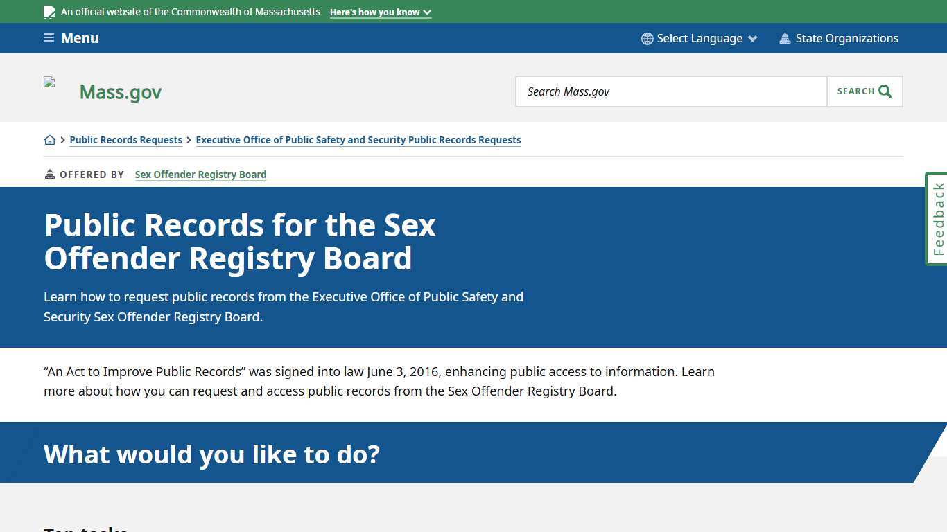 Public Records for the Sex Offender Registry Board | Mass.gov