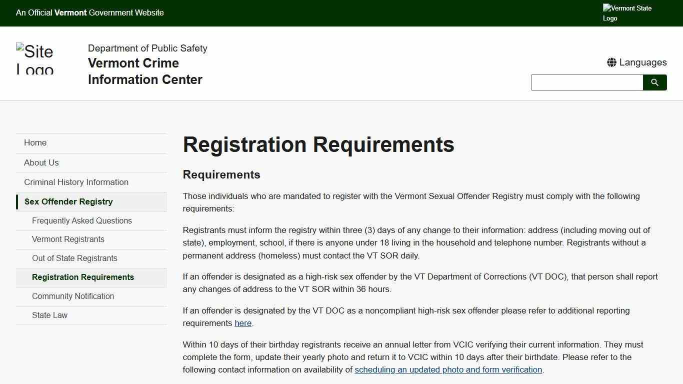 Registration Requirements | Vermont Crime Information Center